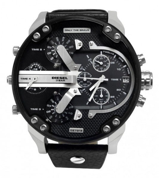 Diesel DZ7313 Mr. Daddy Chronograph Men's Watch – Black Dial & Black Leather Strap