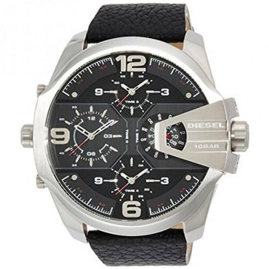 Diesel DZ7376 Uber Chief Oversized 4-Time Men's Watch – Black Dial & Black Leather Strap