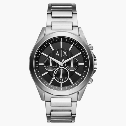 Armani Exchange Drexler AX2600 Men's Chronograph Watch – Black Dial with Silver Stainless Steel Strap