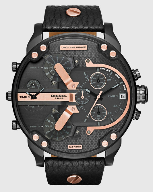 Diesel DZ7350 Mr. Daddy 2.0 Chronograph Men's Watch – Black Dial & Black Leather Strap