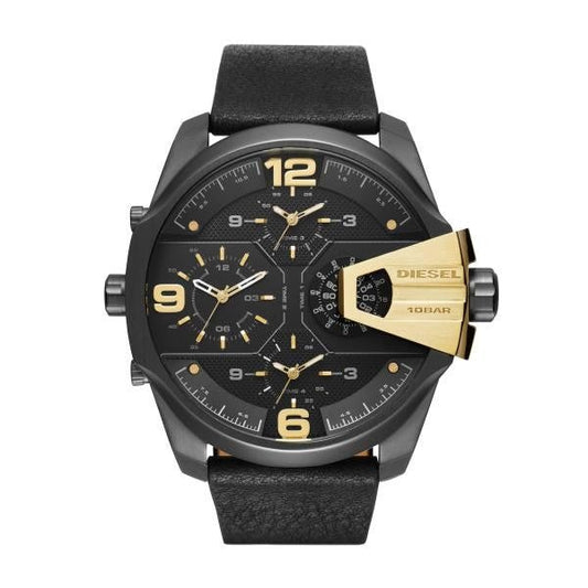 Diesel DZ7377 Uber Chief Two-Hand Men's Watch – Black Dial & Black Leather Strap