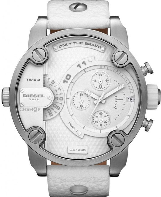 Diesel DZ7265 Badass Chronograph Men's Watch – White Dial & White Leather Strap