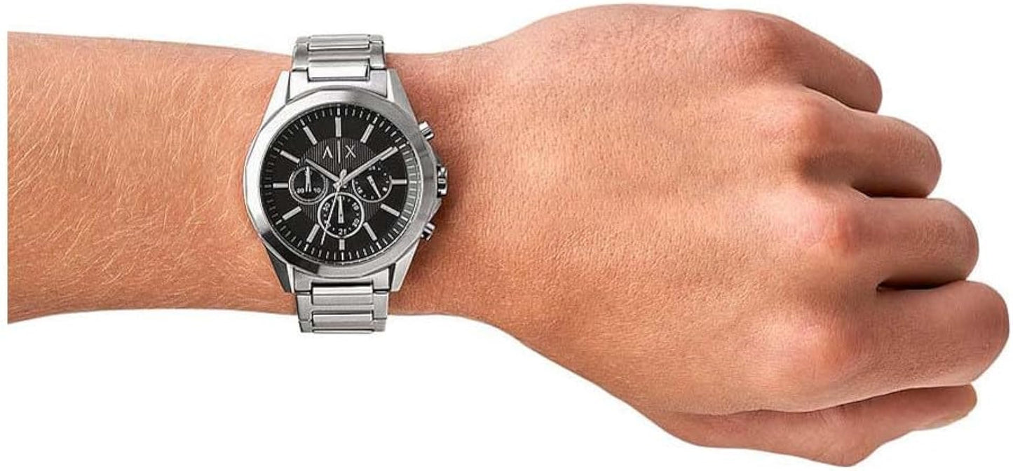 Armani Exchange Drexler AX2600 Men's Chronograph Watch – Black Dial with Silver Stainless Steel Strap