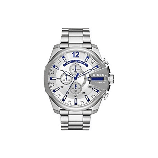 Diesel DZ4477 Mega Chief Chronograph Men's Watch – White Dial & Silver Stainless Steel Strap