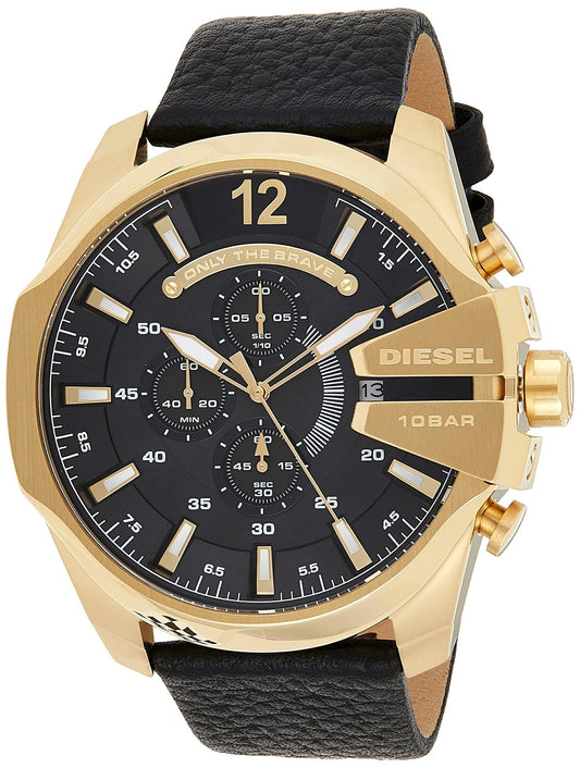 Diesel DZ4344 Mega Chief Chronograph Men's Watch – Black Dial & Black Leather Strap