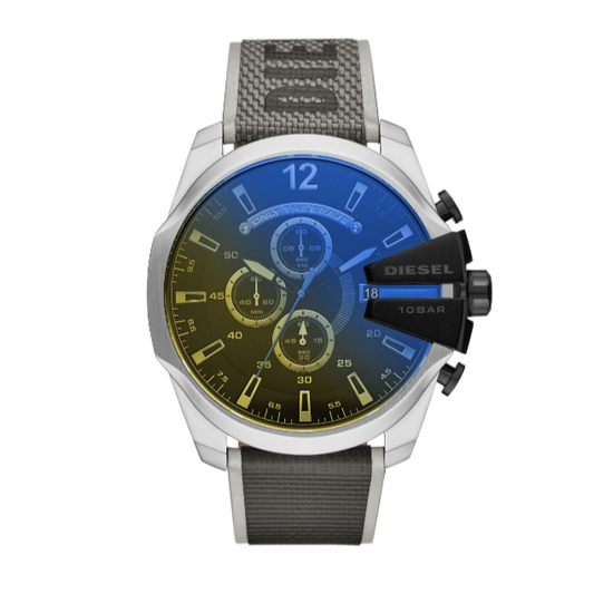 Diesel DZ4523 Mega Chief Chronograph Men's Watch – Black Dial & Grey Nylon Strap